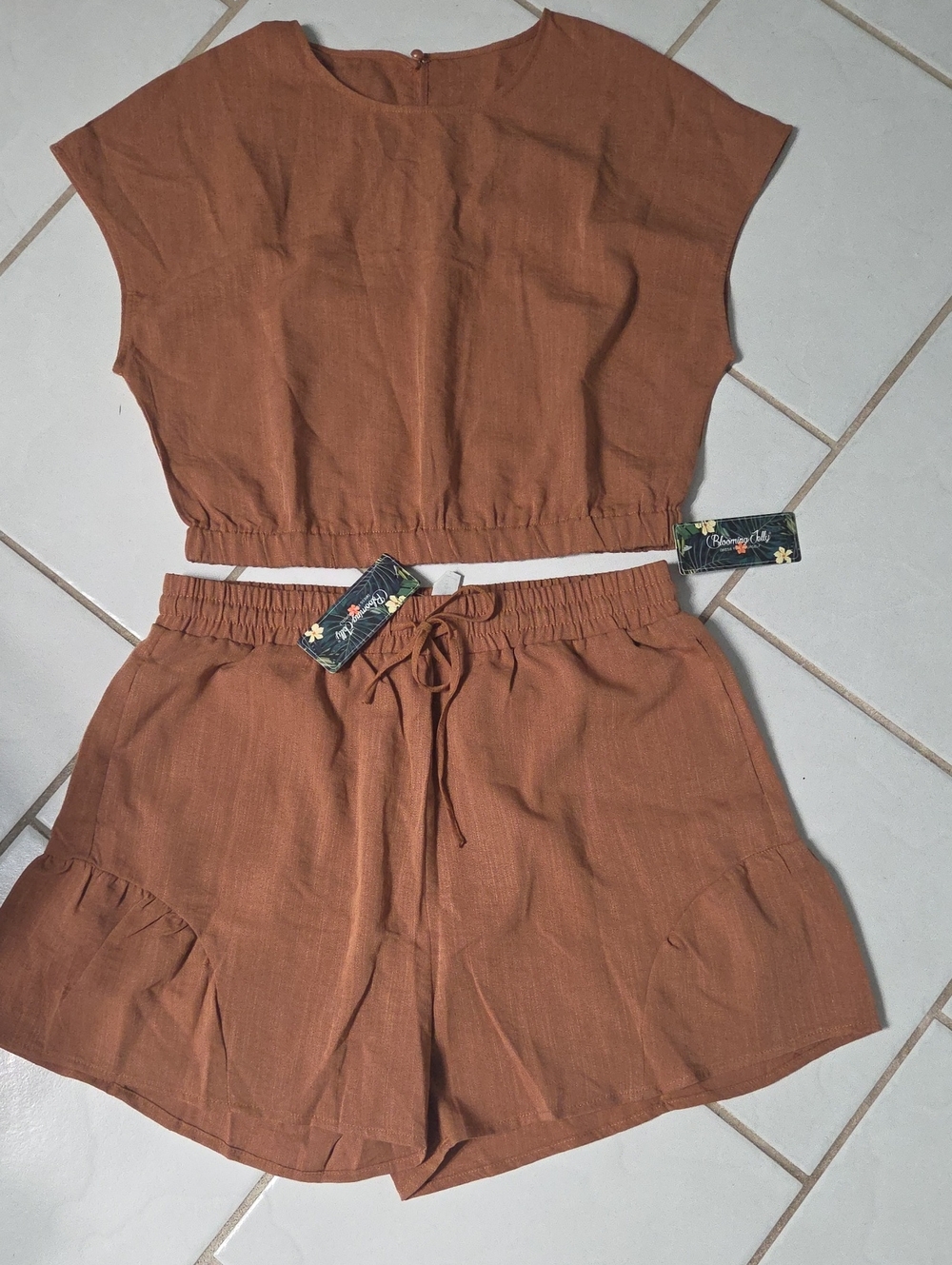 Women’s Rust Drawstring Poly-Blend Shorts SET by Blooming JELLY (L-bin)